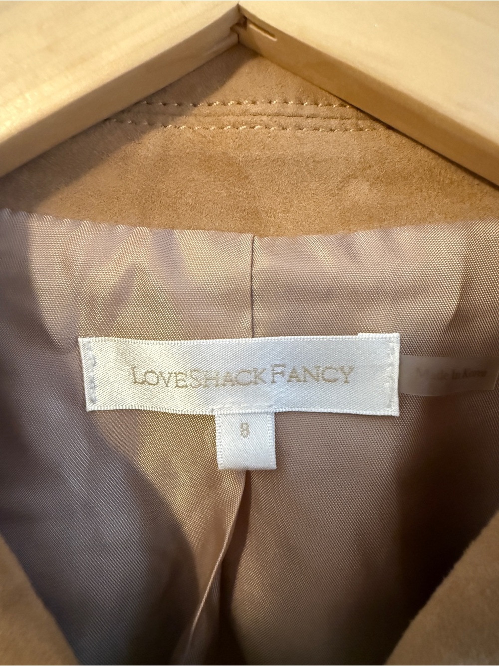 LoveShackFancy Tan Suede Cropped Jacket with Cutout Trim - Picture 3 of 4